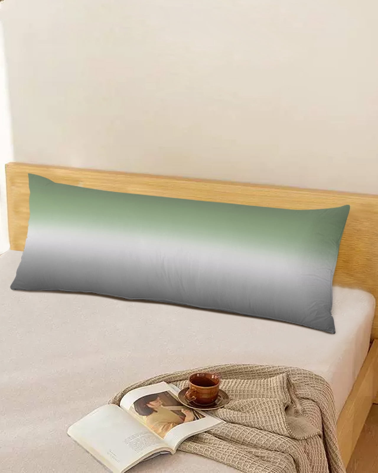 Sage Green Grey Ombre Throw Pillow Covers, Modern Ombre Abstract Art Soft Breathable Pillow Cases with Invisible Zipper for Sleeping, Long Body Pillowcases for Couch Bed Sofa Chair 20x54 Inches