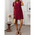 thumbnail image 5 of Women A Line Dress Bamboo Cotton V Neck Short Sleeve Summer Mid Length Loose Fit, 5 of 7