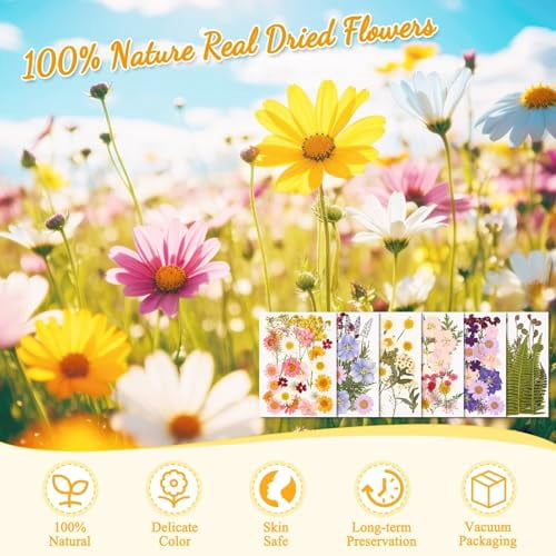 124 Pcs Natural Dried Pressed Flowers and Leaves Bulk for Epoxy Resin Crafts, Jewelry Making, Candle Soap, Scrapbooking, Bookmark and Nail Art Decorations