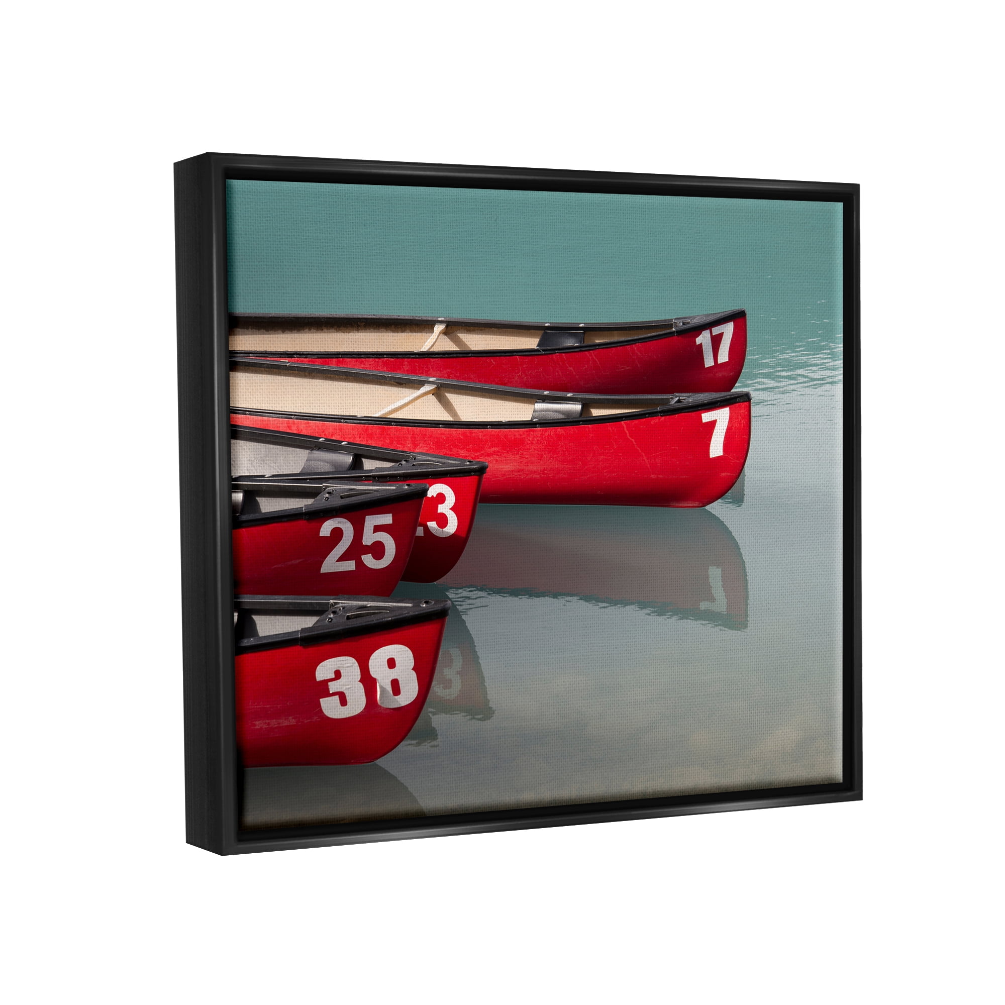 Stupell Red Canoes Summertime Lake Landscape Photography Black Floater Framed Art Print Wall Art