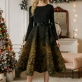 thumbnail image 5 of zaveiop Woman Dress Christmas Women's Long Sleeve O-Neck Printing Vintage Gown Party Dress (Gold, S), 5 of 7