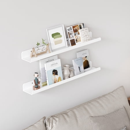 Floating Nursery Book Shelves for Wall Set of 4, 24 inch White Long Kids Bookshelf, Kids Room Bedroom Study Storage Display Organizer Decor