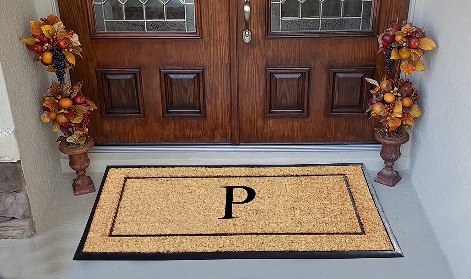 A1HC Natural Coir Monogrammed Doormat, Heavy-Duty Thin Profile Front Door Mat - 30"x60"