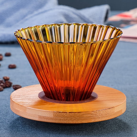 KONTONTY Glass Pour-Over Coffee Dripper Brewer with Wooden Handle, Simple Home Brewing Funnel, 1 Set for Coffee