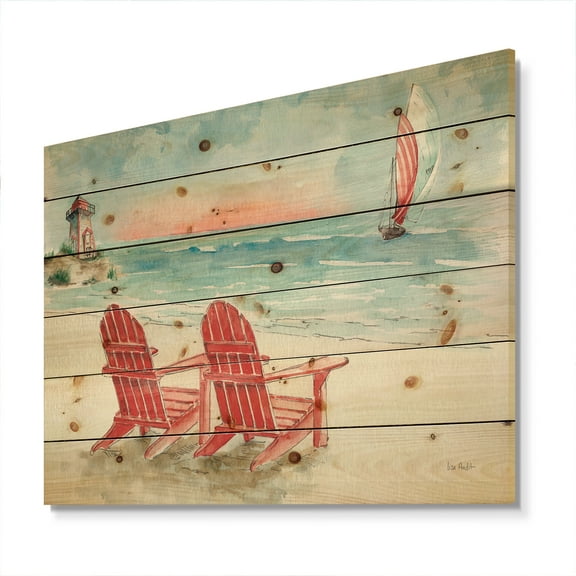 Designart 'Coastal Chair Relax Beach II' Nautical & Coastal Print on Natural Pine Wood