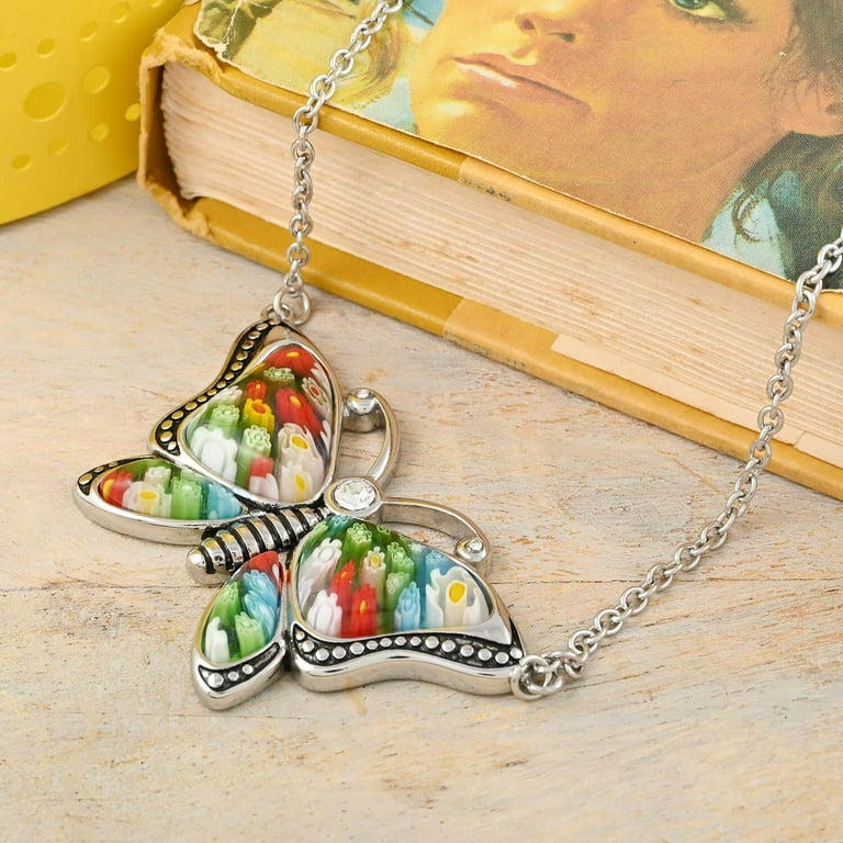 5pcs/Lot Colorful Butterfly Bracelet Earring Accessories Shiny Crystal  Glass Butterfly Charm Pendant DIY Necklace Jewelry Making (Metal color:  green 5Pcs)