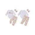 thumbnail image 2 of Baby Toddler Girls Halloween Clothing Set 0 3 6 12 18 Months Letter Print Long Sleeve Romper Pumpkin Print Long Pants Hair Band Outfits, 2 of 9