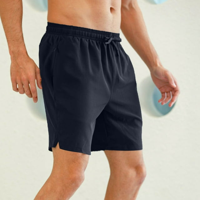 Men's Casual Shorts for Spring and Summer Solid Color Zipper Pocket Slit Trousers with Drawstring Tie Rope Five-Pocket Design Comfortable Everyday Wear