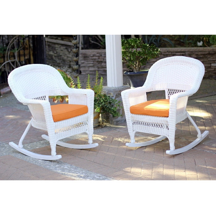 Resin Wicker Rocker Chair with Cushion by Jeco Set of 2