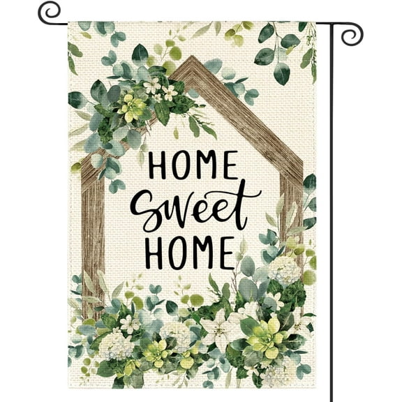 Double Sided Spring Eucalyptus Floral Flag 12x18 Inch Home Sweet Home Flowers Seasonal Welcome Yard Outdoor Decor