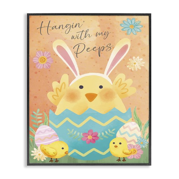 Stupell Hangin' With My Peeps Easter Egg Chicks Holiday Painting Black Framed Art Print Wall Art