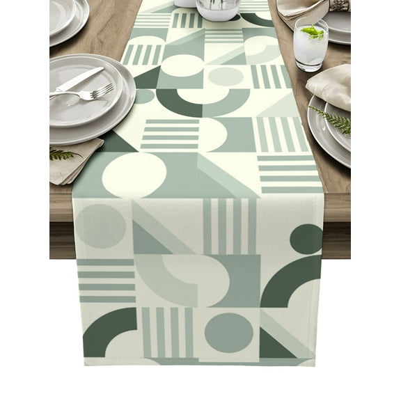 Ldtrchee Green, Table Runner 60 Inches, Abstract Modern Aesthetic Art Minimalist Art Bed Runner Dresser Scarves Tabletop for Indoor Outdoor Parties/Ceremony/Banquet, 13" x 60"