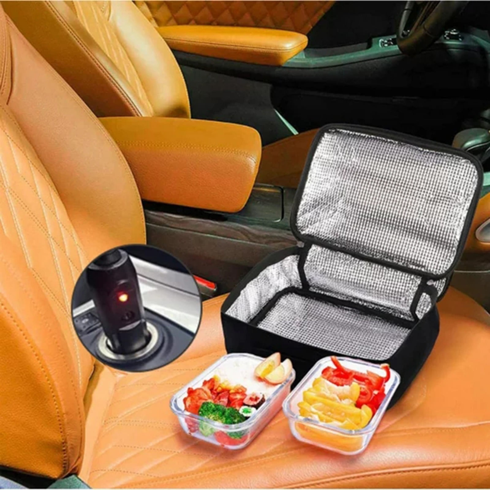 12V Portable Car Food Warmer Mini Oven Microwave Self Heating Lunch Bag Electric Food Warmer Lunch Box For Meals Reheating & Food Cooking (Black) Light Interior Interior Vehicle Lights