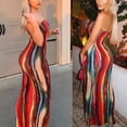 thumbnail image 2 of Women Summer Sexy Strapless Tube Top Bodycon Maxi Long Dress Graffiti Tie-Dye Striped Printed Elastic High Waist Package Hip Party Clubwear, 2 of 20