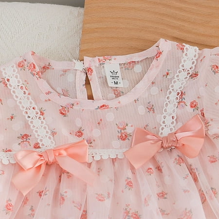 

PEASKJP Sequin Dress Children Girls Athletic Dresses Tulle Swing Boho Ruffled Short Sleeve Printed Dress Pink 3-6 Months