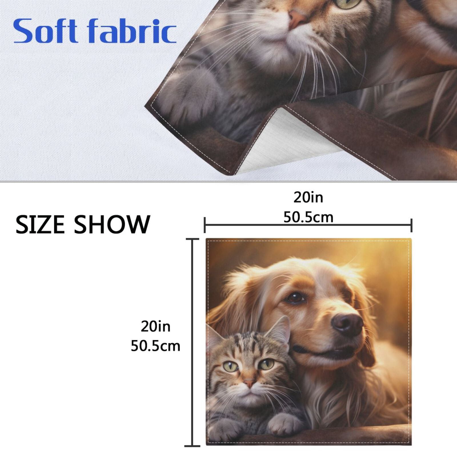 JSTEL Dog & Cat Cloth Napkins Set of 6, 20x20 Inch Washable and Reusable Napkin for Decoupage Dinner Party Everyday Use