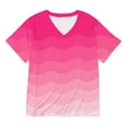 thumbnail image 4 of Wang6 Plus Size V Neck Tshirts for Women Causal Color Blocking Graphic Tees Summer Loose Fit Short Sleeve Tops Hot Pink XXXXXL, 4 of 4