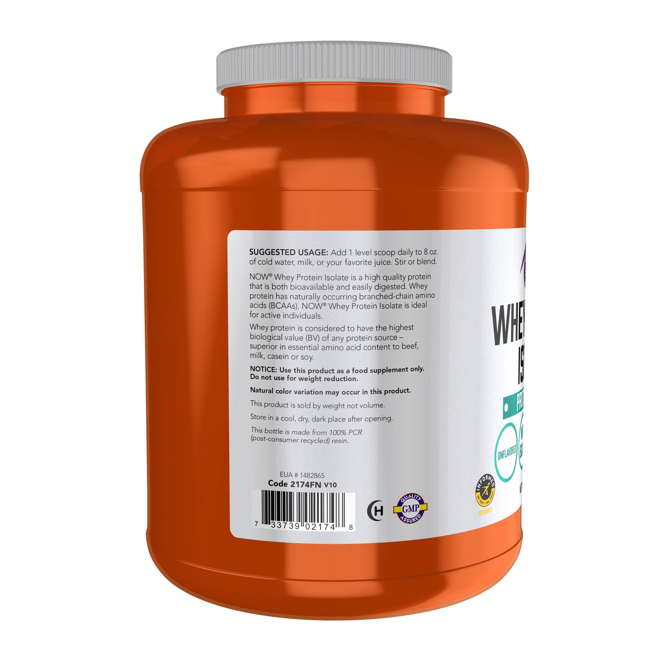 NOW Sports Nutrition, Whey Protein Isolate, 25 g With BCAAs, Unflavored Powder, 5-Pound