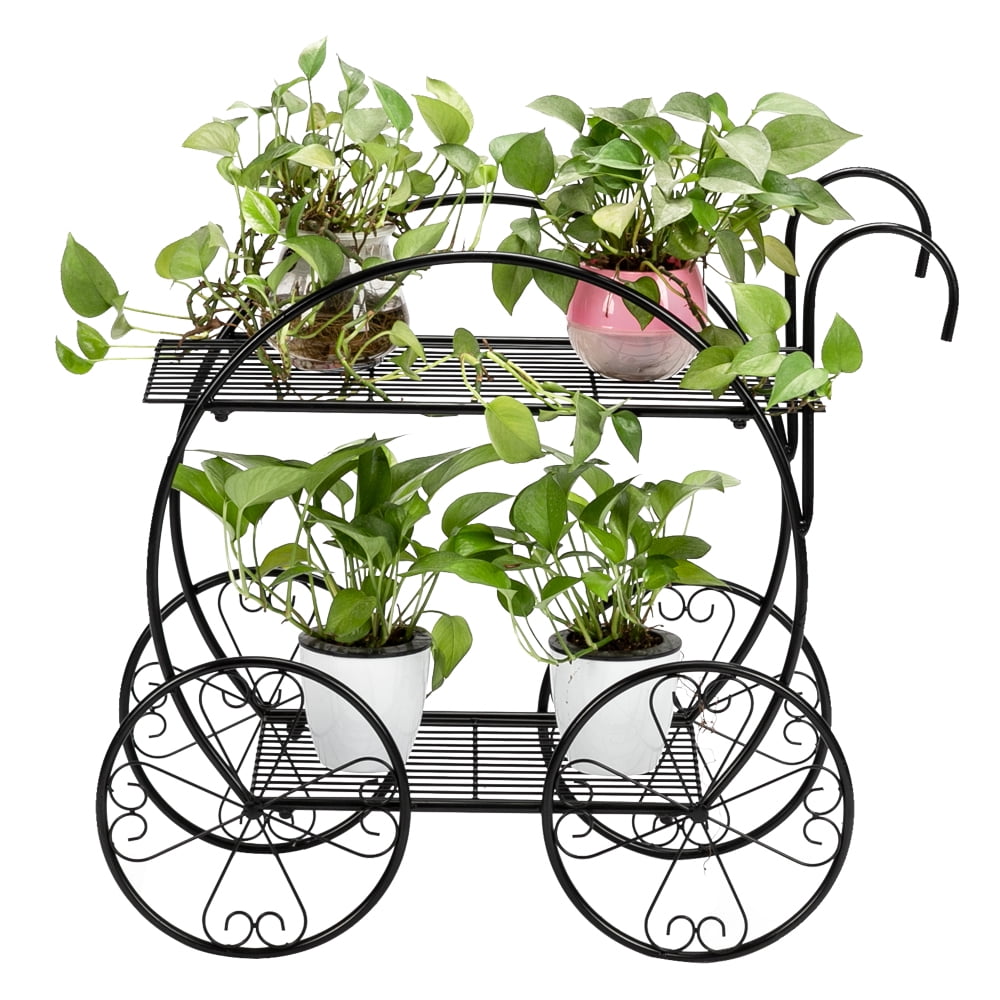 Two Tiered Garden Cart Stand, Flower Pot Plant Holder 2 Layer Display