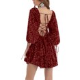 thumbnail image 4 of ZAXARRA Femme Été Sequin Sparkle Robe Demi-Manche Col Carré Dos Découpé une Ligne Robe Courte Robe de Soirée, 4 of 5