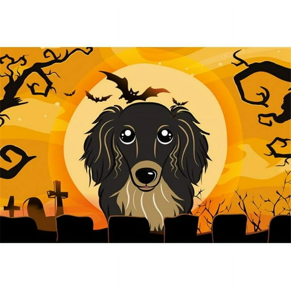 Carolines Treasures BB1771PLMT Halloween Longhair Black And Tan Dachshund Fabric Placemat