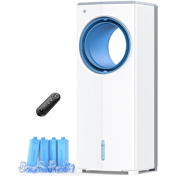 Myicy Aire Acondicionado Sin Ventanas Enfriador De Aire Evaporativo Sin Aspas De 27 Pulgadas Con 4 Modos Y 3 Velocidades Tanques Dobles 4 Bolsas De Hielo Control Remoto De 25 Pies Temporizador 7H Enfr