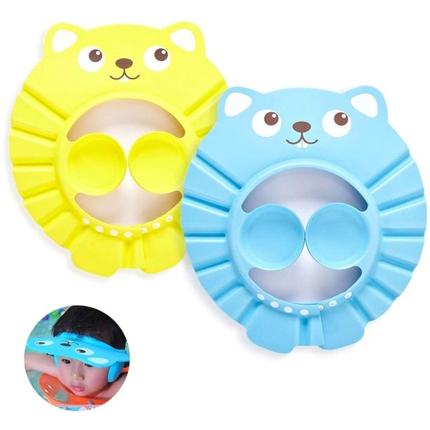 Gorro de ducha para bebé, 2 uds. Gorros de champú impermeables ajustables para bebé, gorro protector con orejeras para ducha de niños para el cuidado de los niños pequeños-amarillo, azul JFHHH pequeña