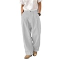 thumbnail image 2 of Domuza Mens Linen Casual Dress Pants Old Money Wide Leg Baggy Pleated Vintage Relaxed Fit Slacks Work Office Light Gray M, 2 of 5