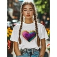 thumbnail image 5 of Women's T-Shirt Splash Love Short Sleeve Casual Tee Classic Crew Neck T Shirt for Women White, S, 5 of 7