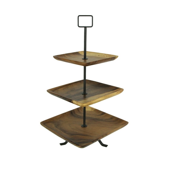 Zeckos Polished Wood 3 Tier Square Shaped Serving Tray