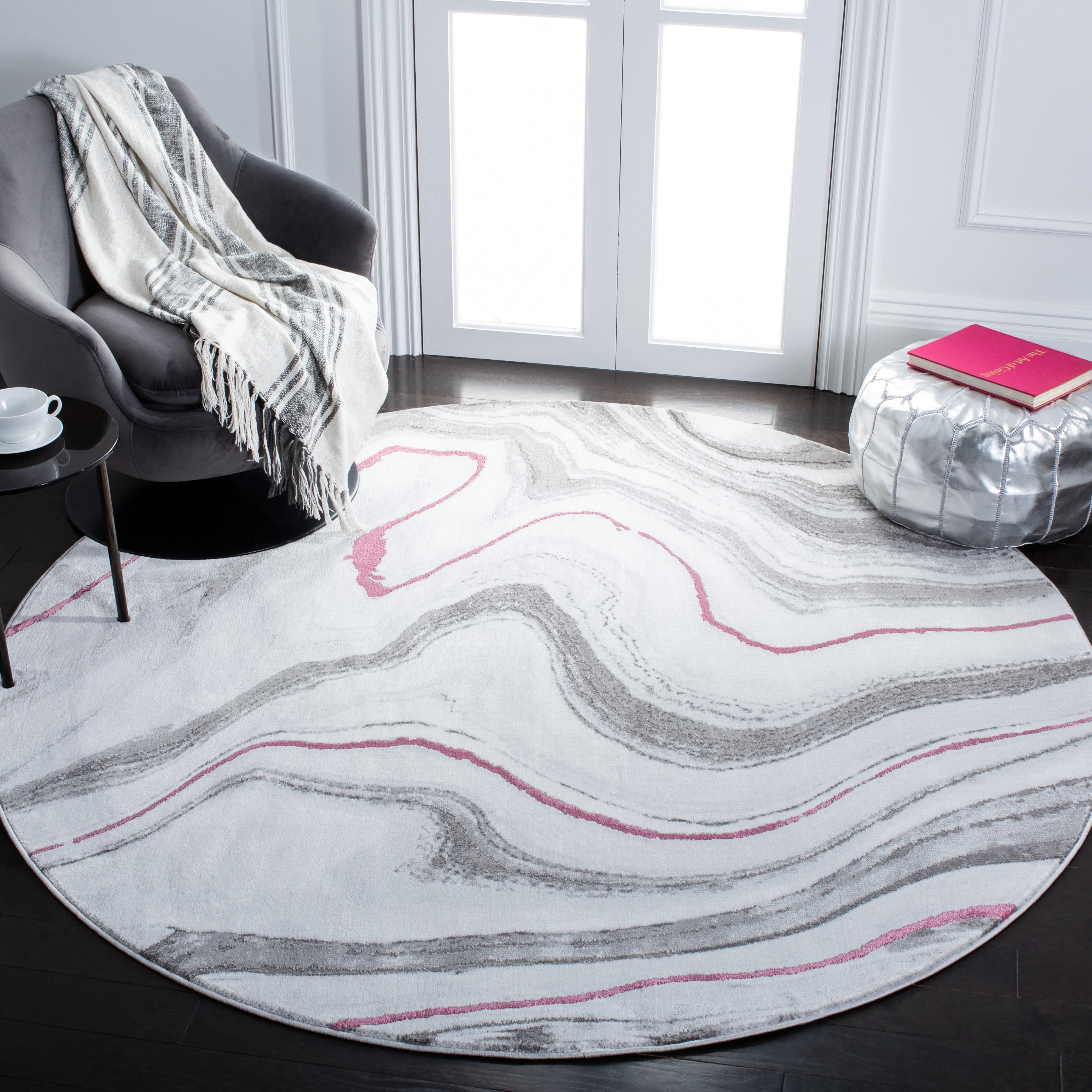 SAFAVIEH Craft Angjelko Abstract Area Rug, Grey/Wine, 6'7" x 6'7" Round
