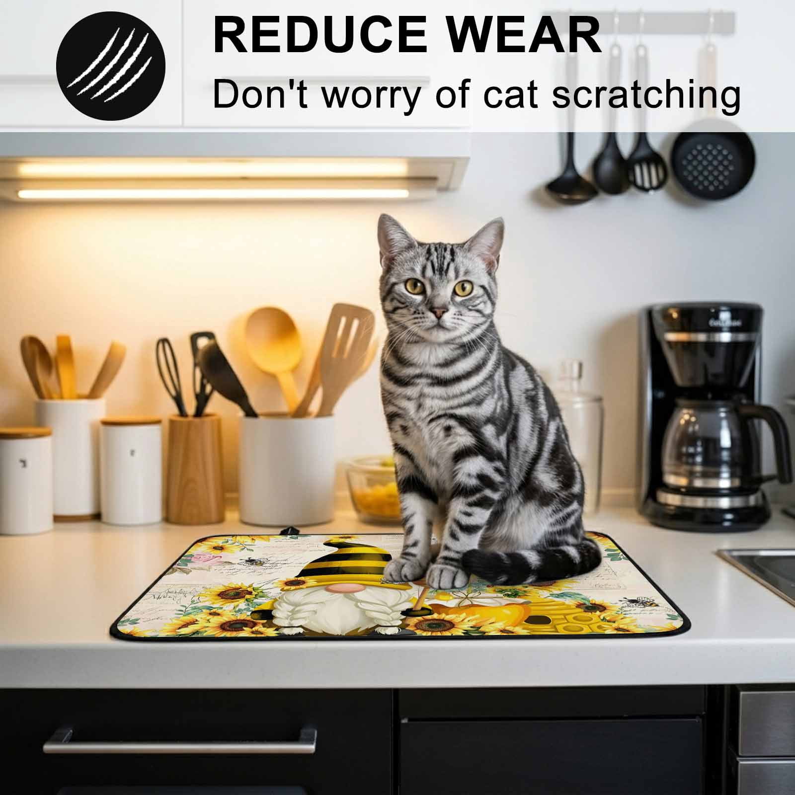 Yellow Gnomes Stove Top Cover for Electric Stove, Heat-proof & Non Slip Glass Top Stove Cover Protector, Sunflower Floral Bee Vintage Kitchen Flat Cooktop Rubber Mat 24x21 Inches