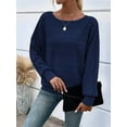 thumbnail image 4 of Women'S Soft Long Sleeve Blouses Crewneck Pullover Tops Casual Batwing Knitted Oversized Outfits 2025 Navy Blue S, 4 of 7