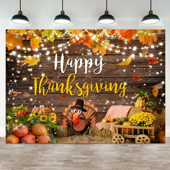 Thanksgiving Backdrop Harvest Pumpkin Turkey Photography Background Rustic Wood Sunflower Fruit Maple Leaves Autumn Holiday Family Party Decorations Banner Supplies Photo Booth Props
