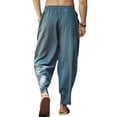 thumbnail image 3 of Pantalones de algodón para hombre, pantalones largos de playa, bolsillos, pantalones de verano con cordón, 3 of 4