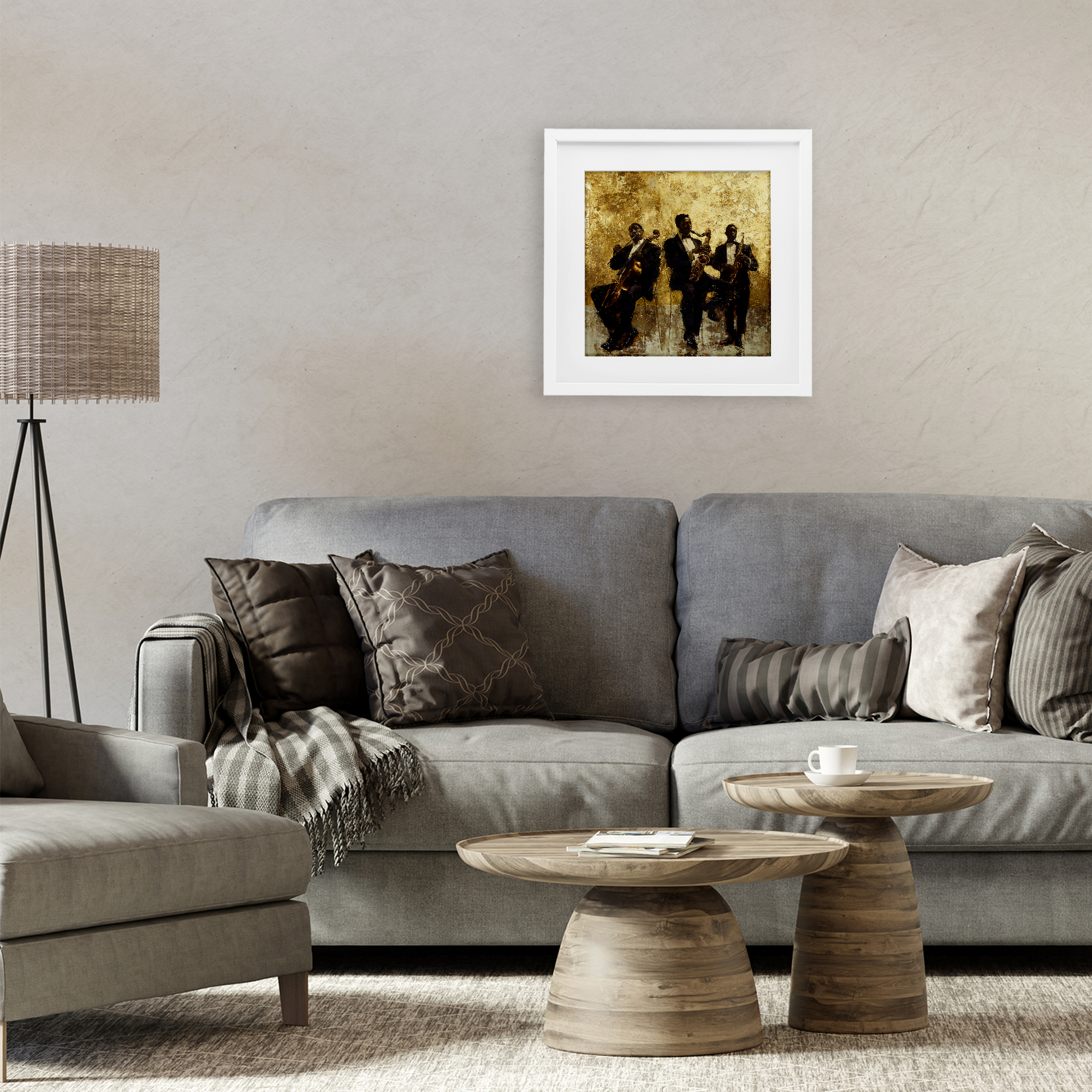 Golden Era Musicians Abstraction White Framed Print Under Glass, design by Marta Wiley
