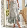 thumbnail image 3 of Falda de mujer con estampado floral y botón frontal elástico de cintura alta falda larga para viajes en casa Verde XL, 3 of 6