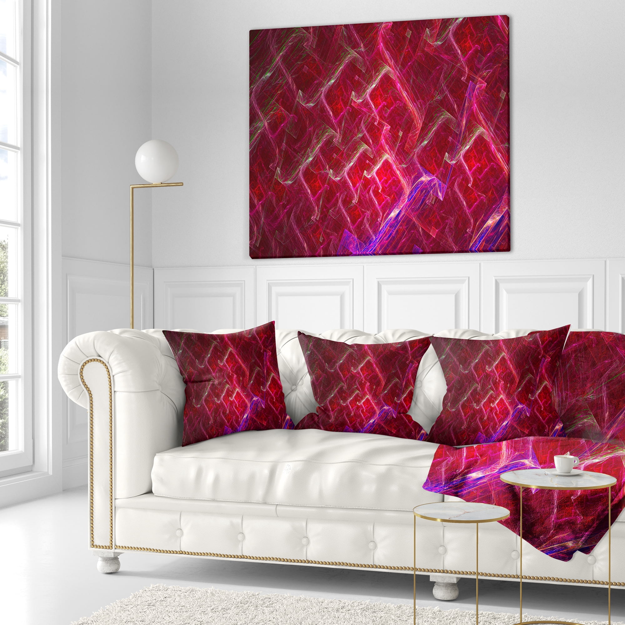 Designart Red Fractal Electric Lightning - Abstract Throw Pillow - 16x16