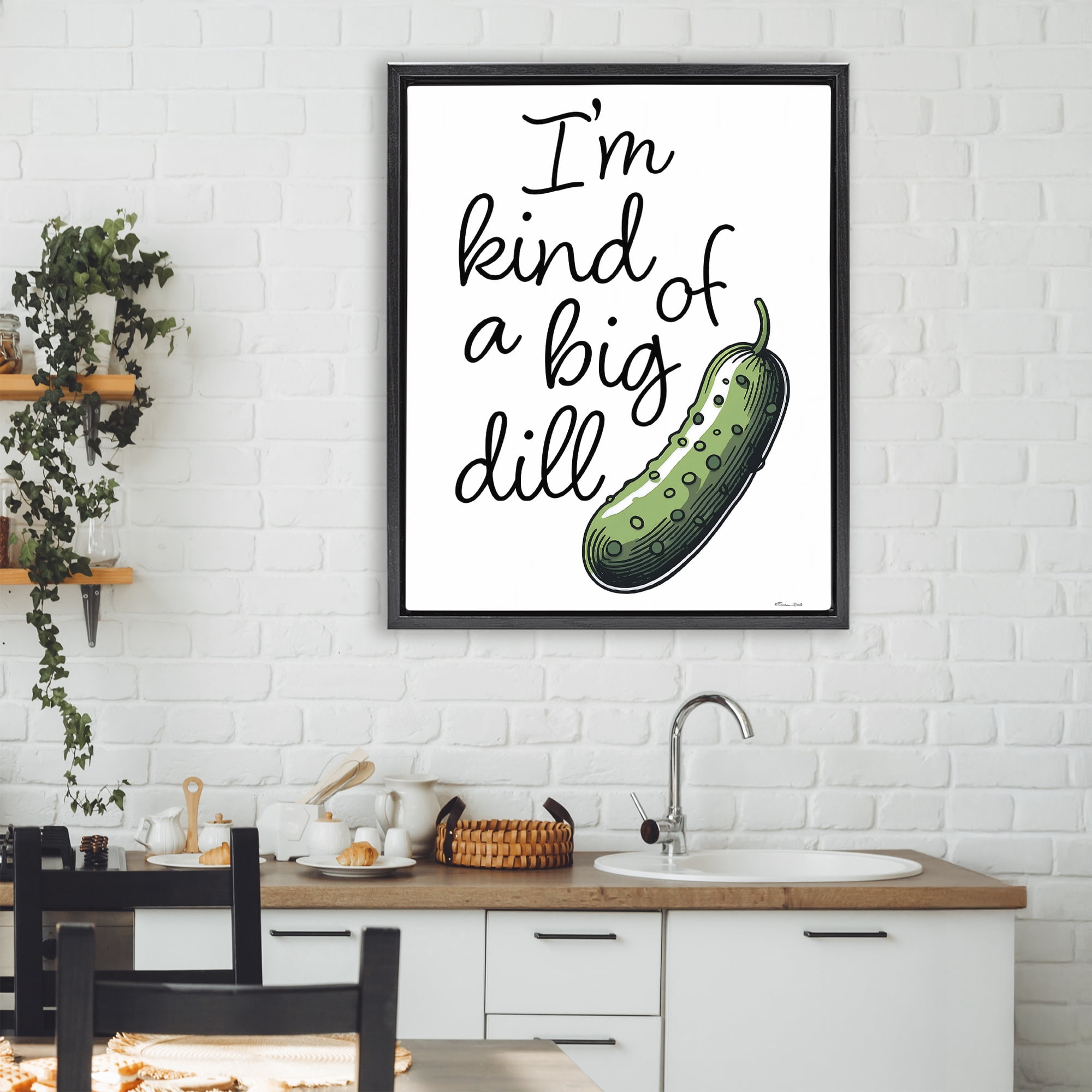 Stupell Industries Kind Of A Big Dill Pickle Black Framed Floater Canvas Wall Art, design by Susan Ball