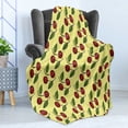 thumbnail image 4 of Fruit Soft Flannel Fleece Throw Blanket, Hand Drawn Cherry Design on Yellow Toned Curvy Stripes Summer Season Fruits, Cozy Plush for Indoor and Outdoor Use, 50" x 60", Multicolor, by Ambesonne, 4 of 5