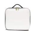 thumbnail image 3 of Bolsa de almacenamiento de cosméticos de piel sintética de gran capacidad, impermeable, con compartimentos ajustables, para viaje, color negro y blanco., 3 of 5