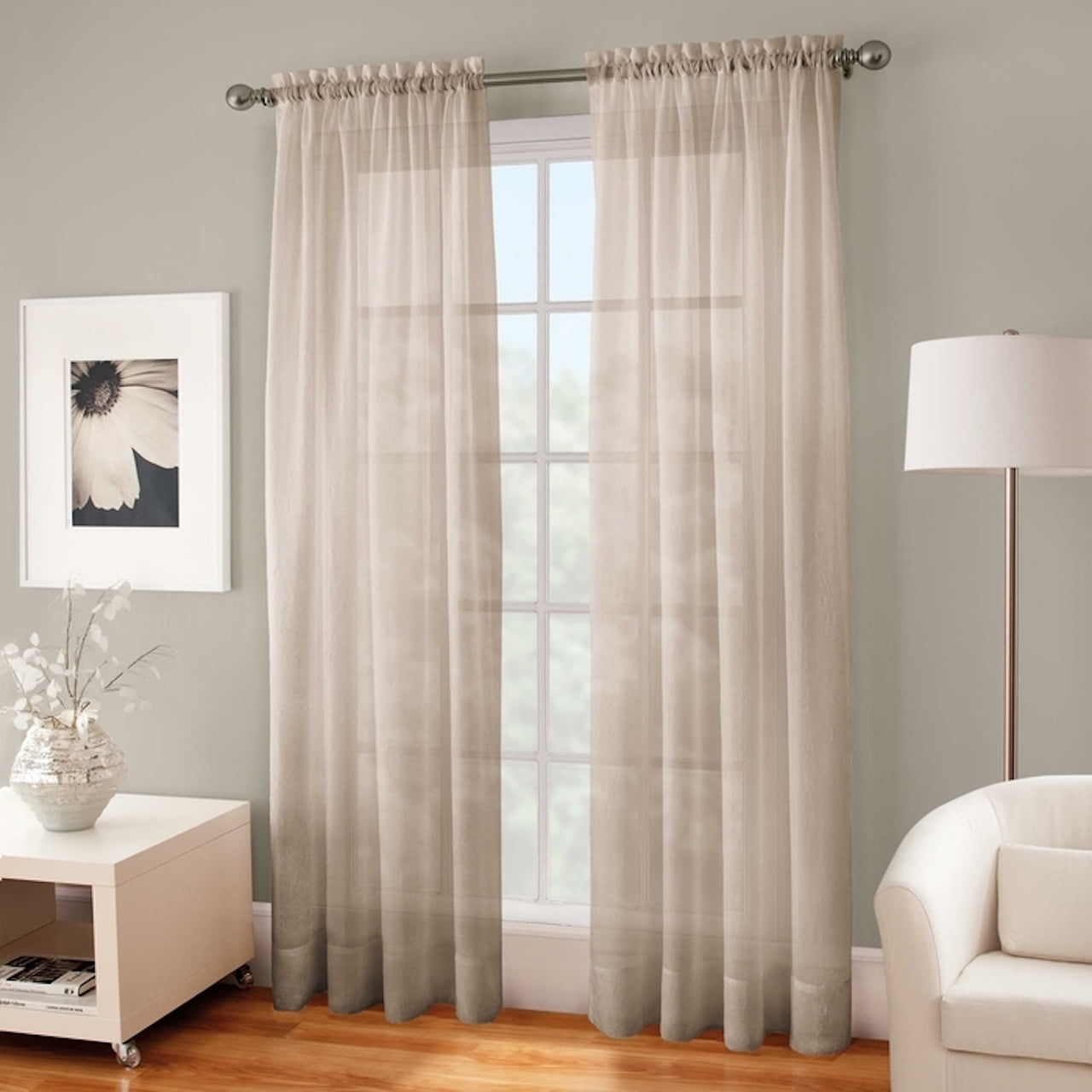 Crushed Voile Sheer 84Inch Rod Pocket Window Curtain Panel in Linen Walmart Canada