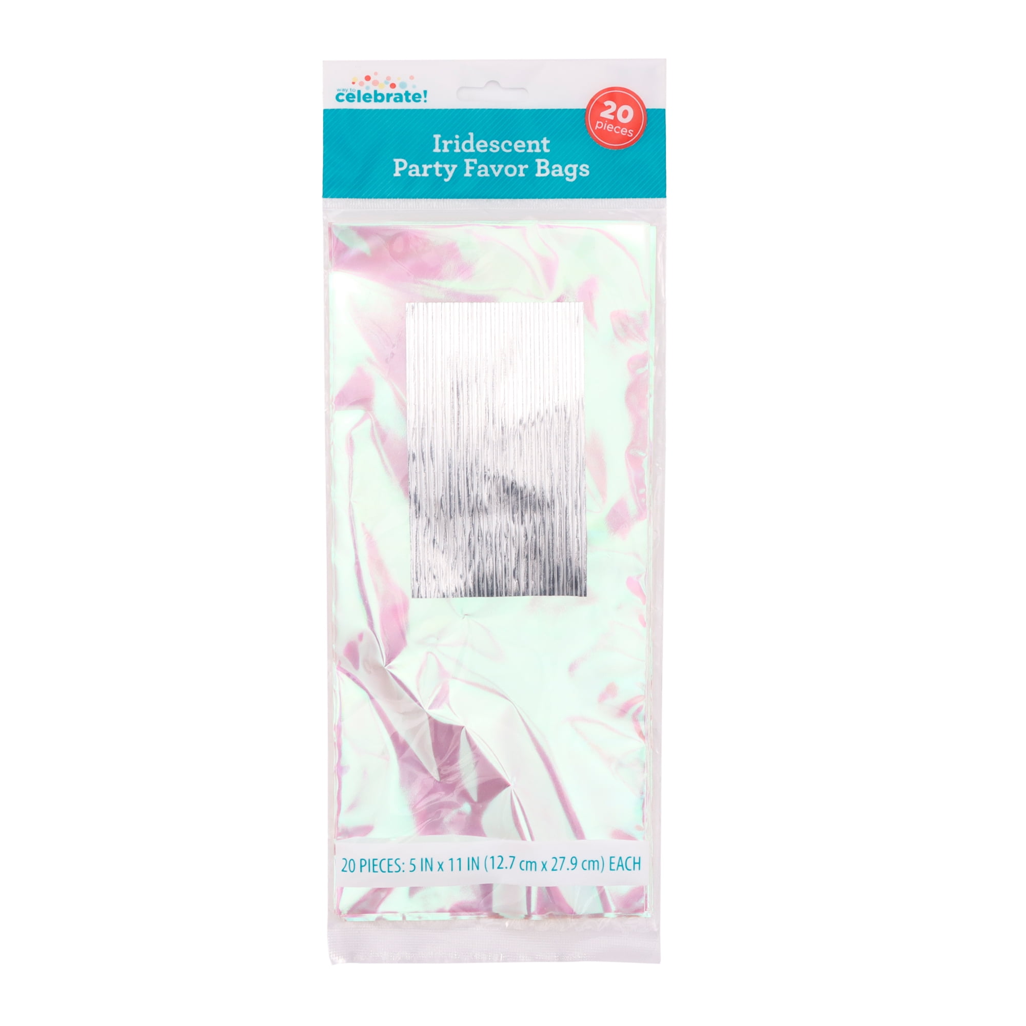 Clear Iridescent Party Favor Bags with Twist Ties, 11" x 5", 20 Count, by Way To Celebrate