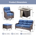 thumbnail image 5 of POCASSY All Weather Wicker Patio Furniture Set 6 Pieces, 6-INCH Extra Thick Cushion Outdoor Patio Firepit Set with Patio Sofa, Swivel Glider Chair, Ottoman, 41" Fire Pit Table, Brown/Blue, 5 of 16