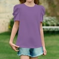 thumbnail image 4 of Inglocry Girls Puff Short Sleeve Shirts Round Neck Tunic Tops Casual Solid Blouses Cute Summer Tops For Teens 5-14 Years Light Purple 3-4Y, 4 of 4