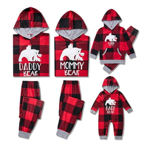 Bullpiano Matching Family Pajamas Sets Holiday Christmas Bear 2 Piece Parent-Child Pajama Set