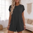 thumbnail image 2 of Lovzfmll Combinaison pour Femmes, Col Rond à Manches Courtes avec Poche, Jambe Grand, Barboteuse d'Été Décontractée Gris Foncé, m, 2 of 9