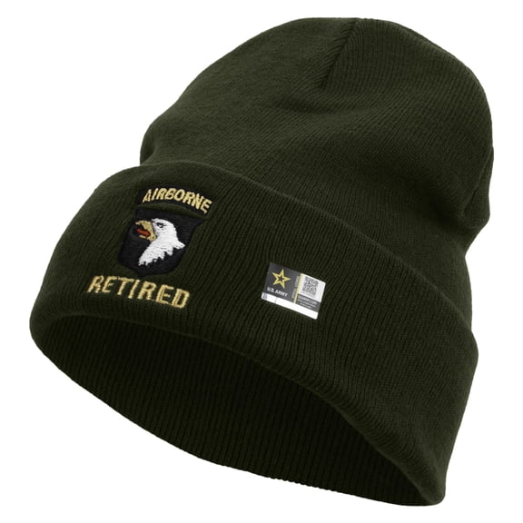 101st Airborne Retired Embroidered 12 Inch Long Knitted Beanie - Olive OSFM