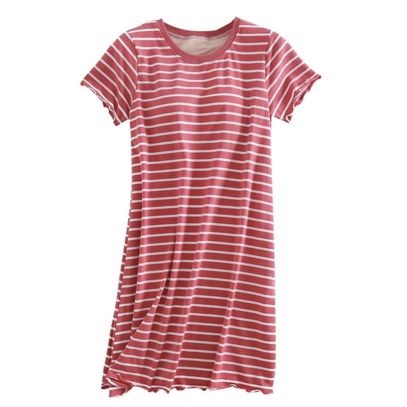 Npasoilc Nightshirt Dress for Women Crew Neck Short Sleeve Short Skirt with Chest Pad Home Pajama Dress Casual T-Shirt
