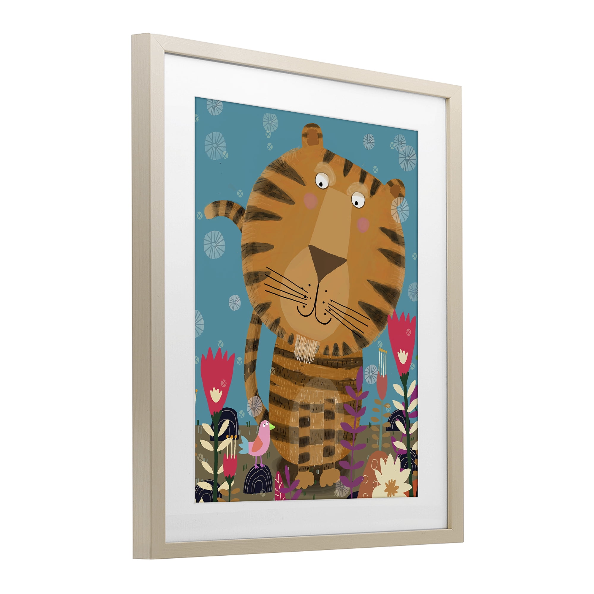 Stupell Industries Boho Tiger & Flowers Birch Framed Print Under Glass, design by Carla Daly